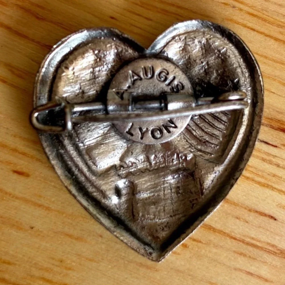 Vintage A. Augis Lyon Monaco USA Flag Heart Pin Enamel Lapel Badge Collectible